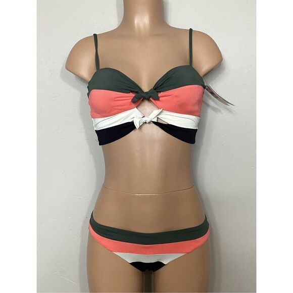 New…BECCA stripe color block bikini set. Retails $146. Large - Picture 2 of 6
